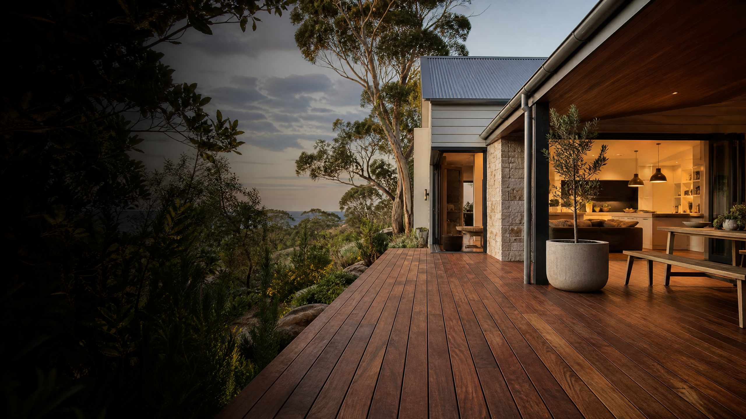 Illustrative custom timber deck at a coastal Victorian home